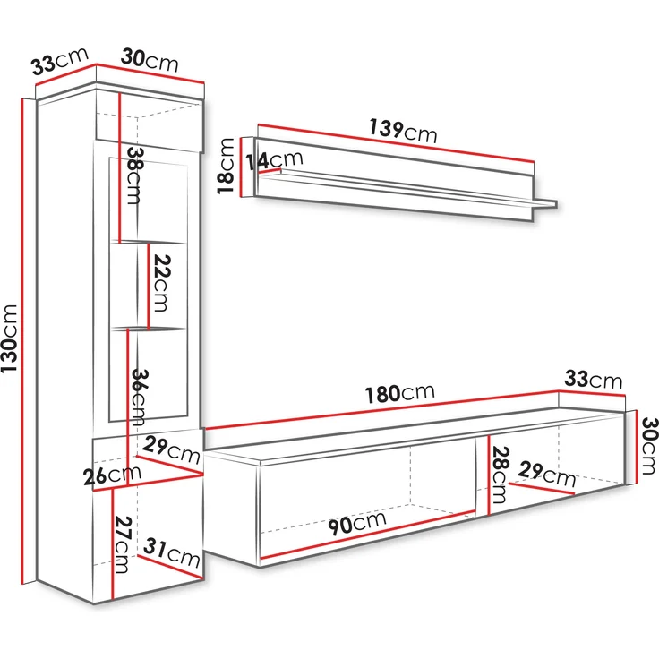 Wohnwand Doppo I (Farbe: Matera / Weiß Hochglanz, ohne Beleuchtung) – Bild 7