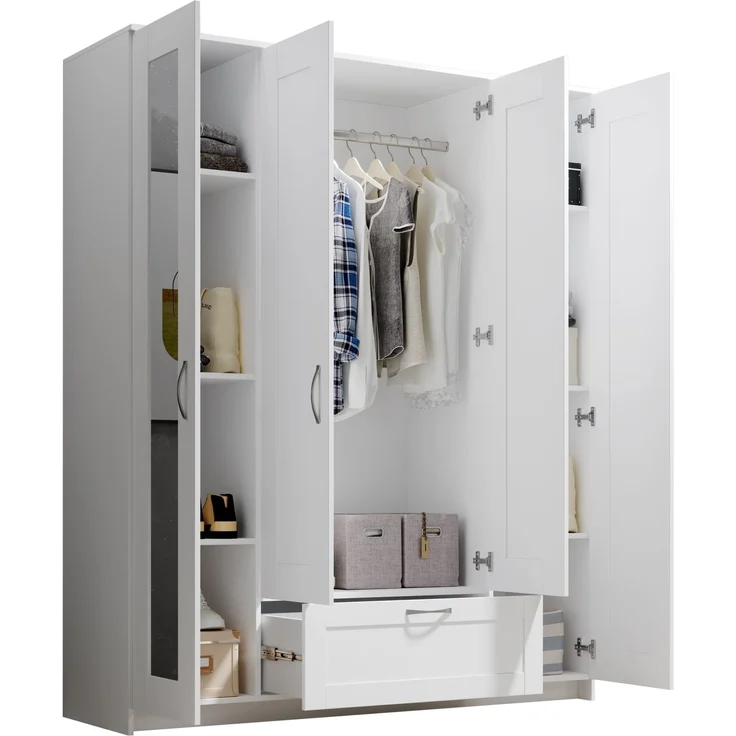 Kleiderschrank >Lepini< in Weiß, Dekorfolie - 156x191x50cm (BxHxT) – Bild 2