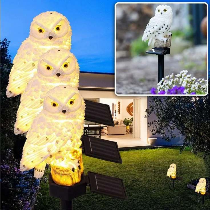 Casativo LED Solarleuchte LED Solar-Eule wetterfest – Gartenleuchte mit Dämmerungssensor, ntegrierter Akku