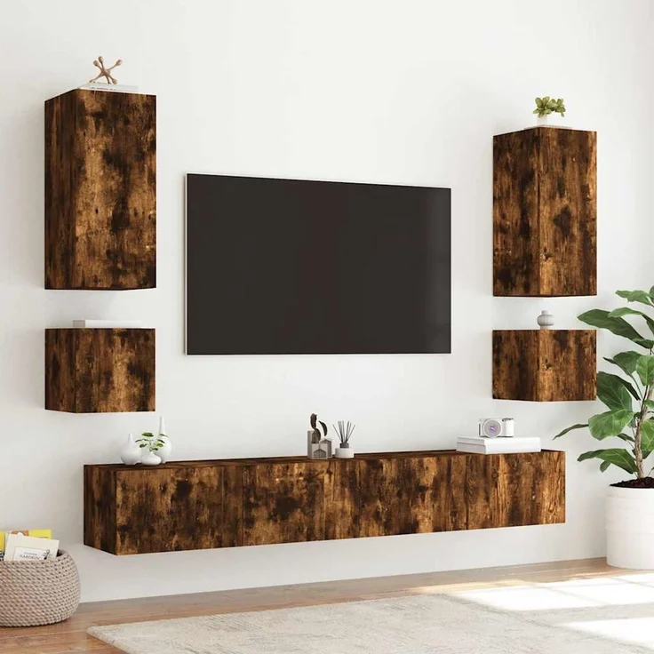 TV-Wandschrank, Fernsehschrank mit LED-Leuchten Räuchereiche 40,5x35x40 cm – Bild 6