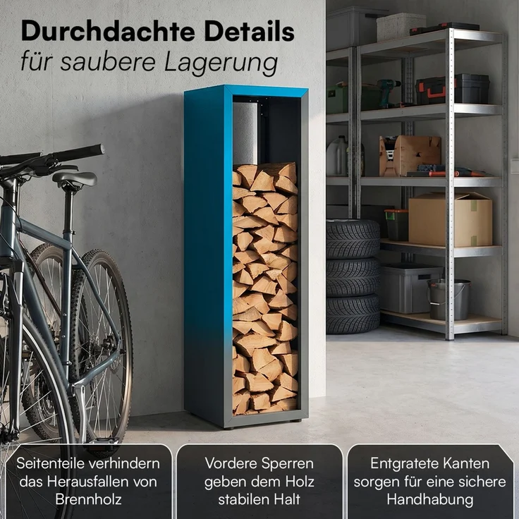 STEELSØN 'Keid' Kaminholzregal 110x40x40 cm, Brennholz Regal für innen/außen, rostfrei & wetterfest, stabil aus Metall, anthrazit – Bild 5