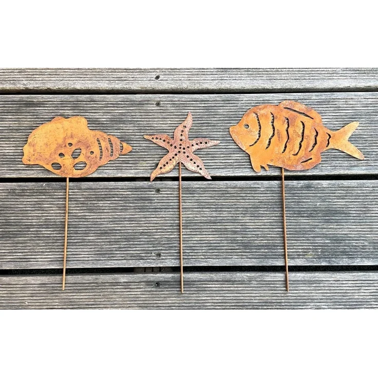 LB H&F Lilienburg Gartenstecker 3er SET Gartenstecker Gartenfigur Gartendeko Rost Seestern (Fisch Metallstecker Skulptur Geschenk Edelrost Roststecker maritim zum Stecken Blumenkübel Maritimstecker Blumenstab Rostfigur Nordsee Ostsee Hygge Scandi, Gart... – Bild 3