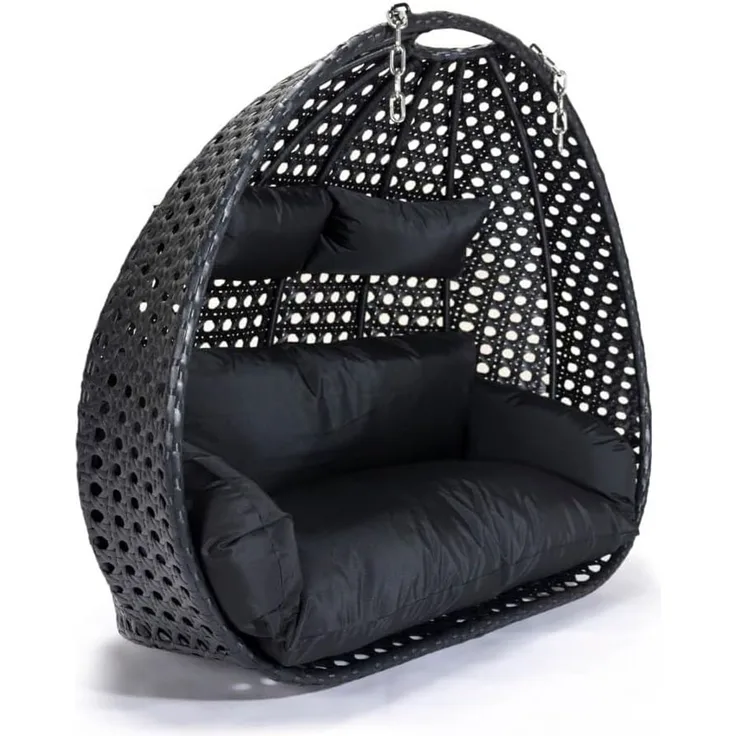 HOME DELUXE Polyrattan Hängesessel nur Korb und Kissen TWIN - Schwarz