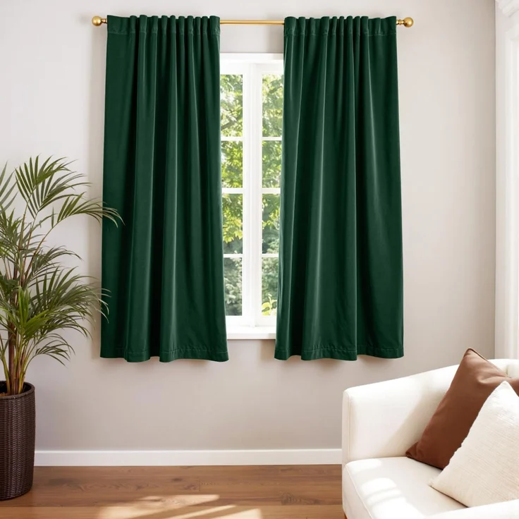 Lazzzy Samt-Verdunkelungsvorhänge, wärmeisoliert, für Zimmer, Fenster, superweich, luxuriöse Vorhänge für Wohnzimmer, Schlafzimmer, Stangentasche, 2 Paneele, Smaragdgrün, 132x160 cm (B x L)