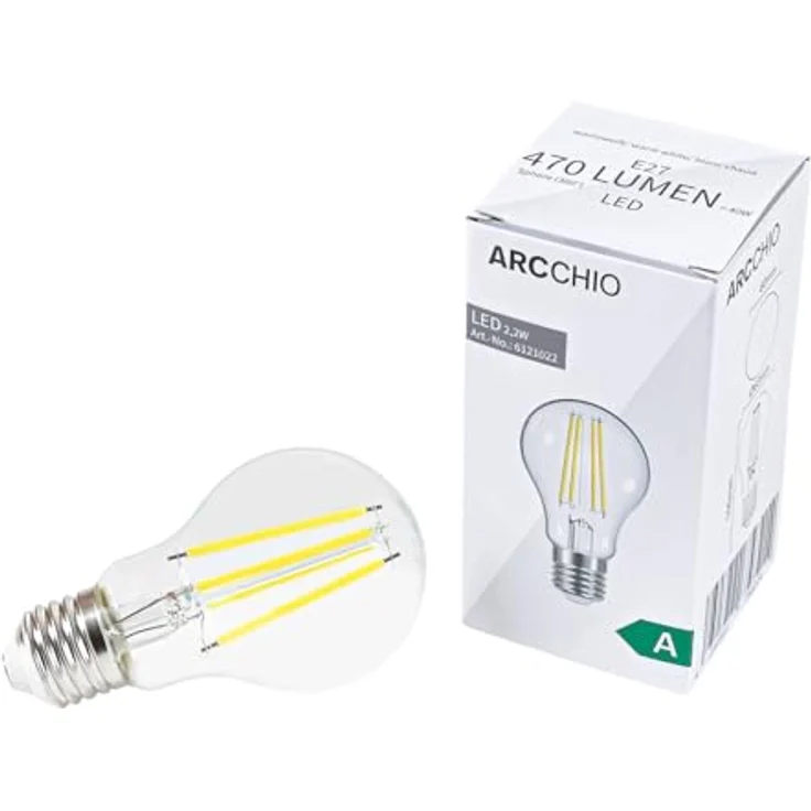 Arcchio E27 LED Lampe 2,2W, Energieeffizienzklasse A, klar Glas, warmweiß 3000K, 470 Lumen, nicht dimmbar, Ersatz für 40W Glühbirne – Bild 3