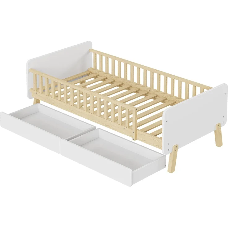 Ball & Cast Kinderbett (90x190cm) mit 2 Schubladen und Rausfallschutz, Juniorbett aus Massivholz mit Lattenrost, Einfach & Zeitsparend Montierbar, Weiß – Bild 9