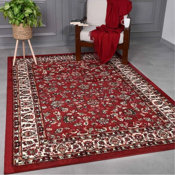 Vimoda Orientteppich Klassischer Teppich Kurzflor in Grün, Beige, Rot & Grau, Rechteckig, Höhe: 6 mm, Kunstvollem Klassik Muster Blumen GRÜN, Braun & Schwarz