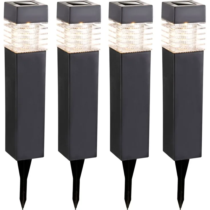 LED Solarlampen, IP44, grau, H 38,5cm, 4er Set