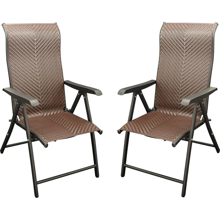 DEGAMO Gartensessel ANTIBES (2-St, 2er Set), Metall + Polyrattan braun, faltbar, 7-fach verstellbar