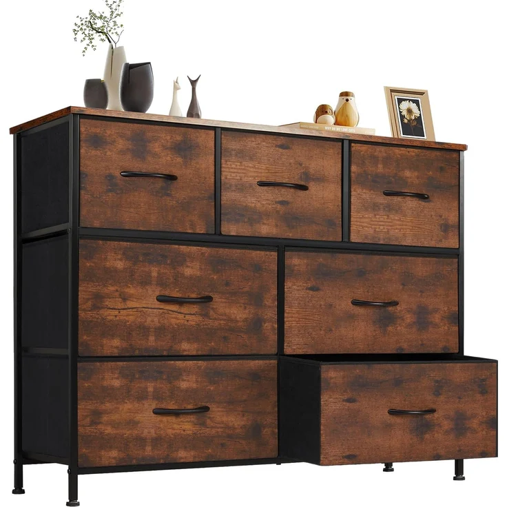 Sweetcrispy Kommode für Schlafzimmer, breite Schublade Kommode, 7 Stoffschubladen mit Griffen, Schrank, TV Stand für Schlafzimmer, Schrank, Wohnzimmer, Kinderzimmer