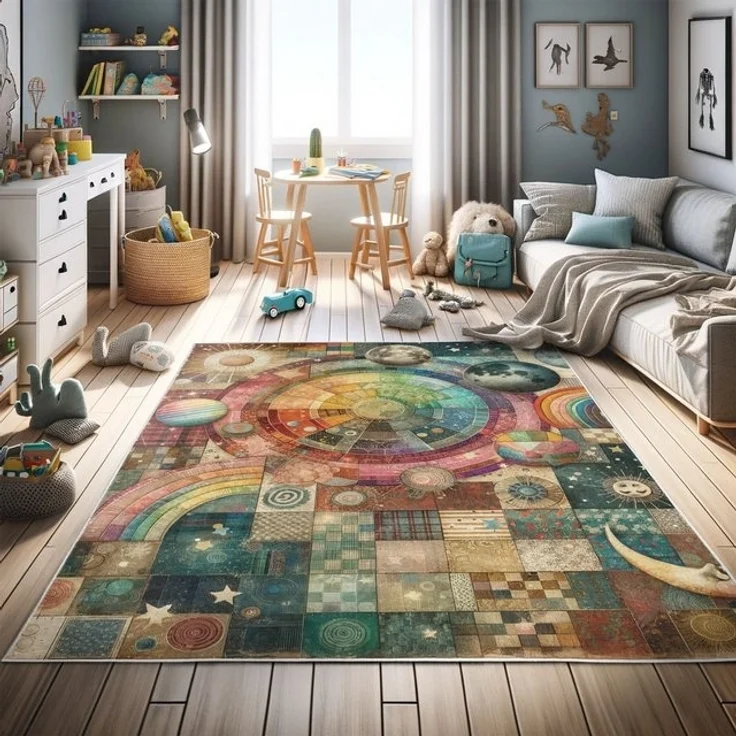 Abakuhaus Teppich Dekorativer Teppich für Wohnzimmer und Schlafzimmer, rechteckig, Planeten Patchwork-Look Weltraum – Bild 3