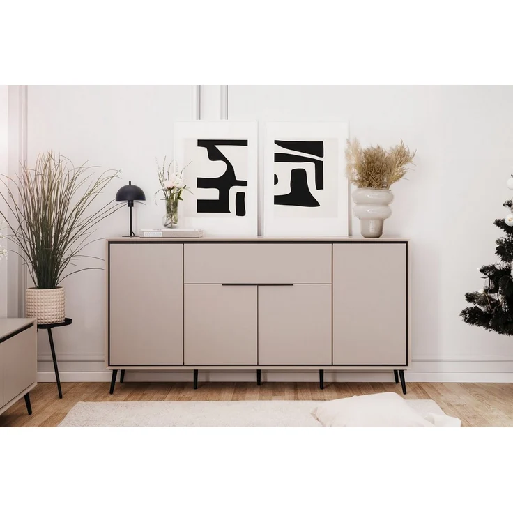 Newroom Sideboard Schwarz 175 cm, Kommode Schrank mit Türen Aufbewahrungsschrank für Wohnzimmer Flu... – Bild 2