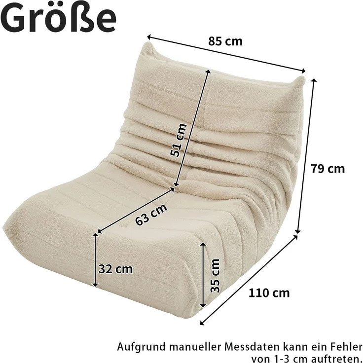 Lounge-Sofa aus Teddy-Velours mit hochdichter Polsterung, ergonomisch, 110x85x79 cm, Beige – Bild 10
