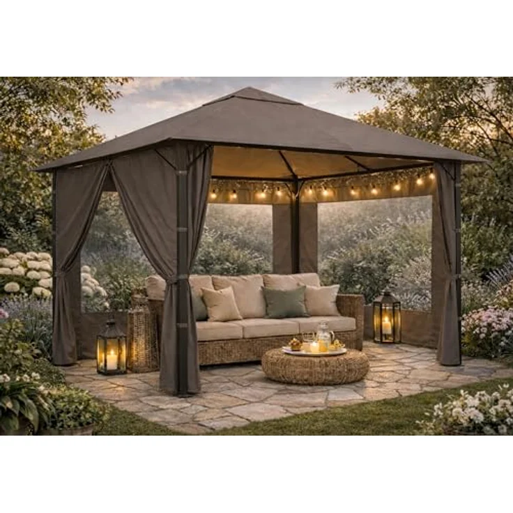 QUICK STAR Ersatzdach 250g für Garten Pavillon 3x3m, taupe/beigegrau RAL 7006, wasserabweisend mit Lüftungsschlitzen – Bild 5