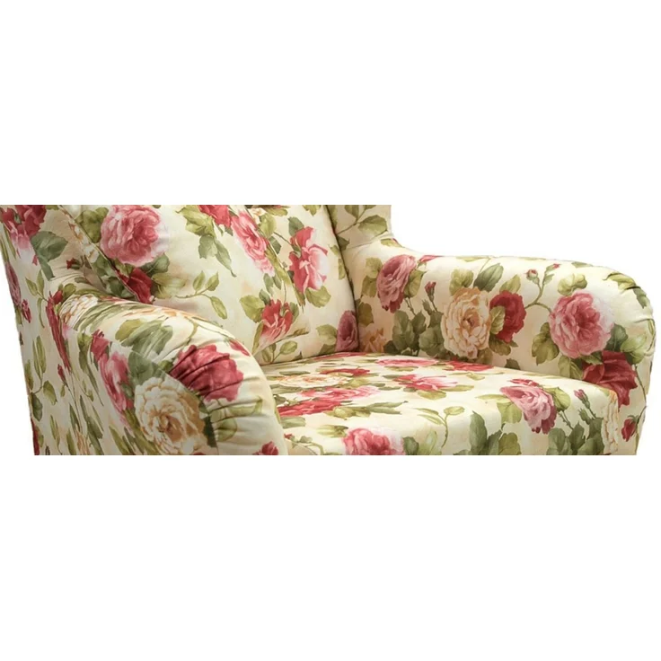 luma-home Ohrensessel 18004-OTTO (mit Hocker und Zierkissen, Wellenunterfederung), Lesesessel mit Echtholzfüßen, Bezug Webstoff im Blumenmuster – Bild 2