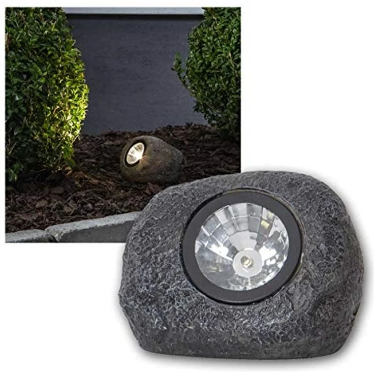 LED-Solarstein "Rocky", 1 warmwhite LED, grau – Bild 2