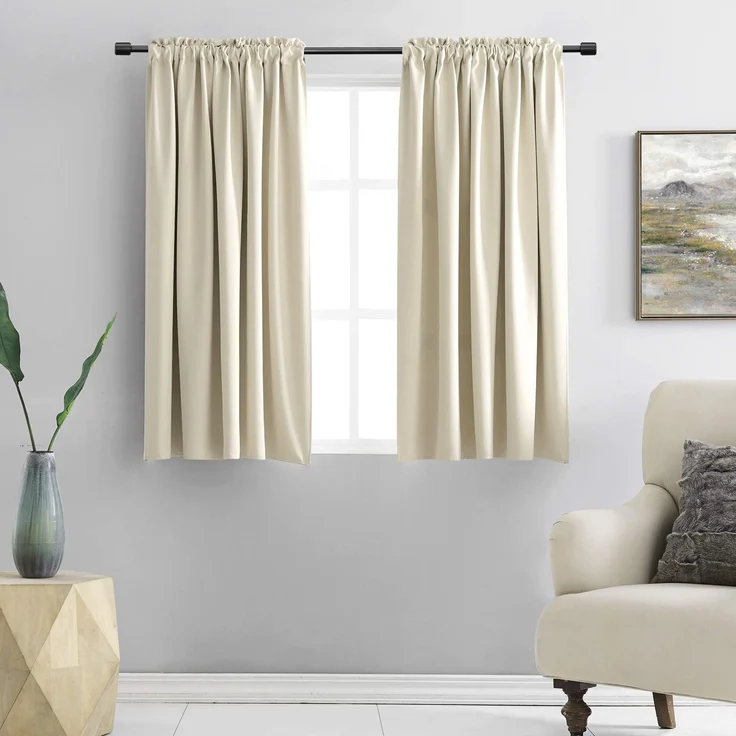 DONREN Verdunkelungsvorhang für Schlafzimmer, wärmeisoliert, Tunnelzug, für Wohnzimmer, 2 Schals, 107x114 cm (B x L), Cremebeige