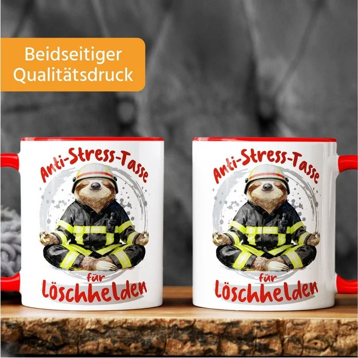 MoonWorks Tasse Kaffee-Tasse Geschenk Feuerwehrmänner Anti Stress Bürotasse Faultier, Keramik – Bild 2