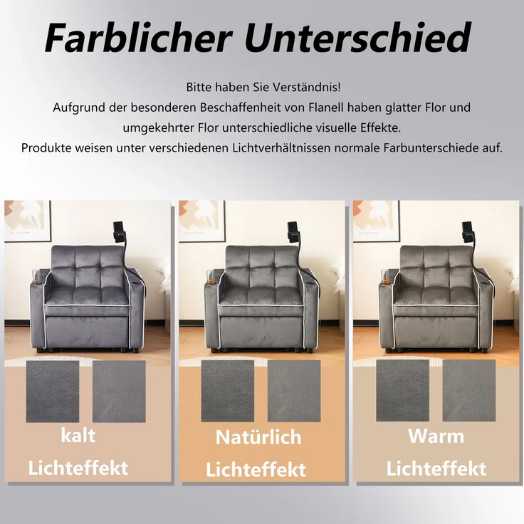Merax 3-in-1 Ausziehbares Einzel-Schlafsofa – Mit Getränkehaltern und Handyhalter, Sofa-Liegestuhl, Schlafstuhl, Sessel, Dunkelgrau – Bild 5