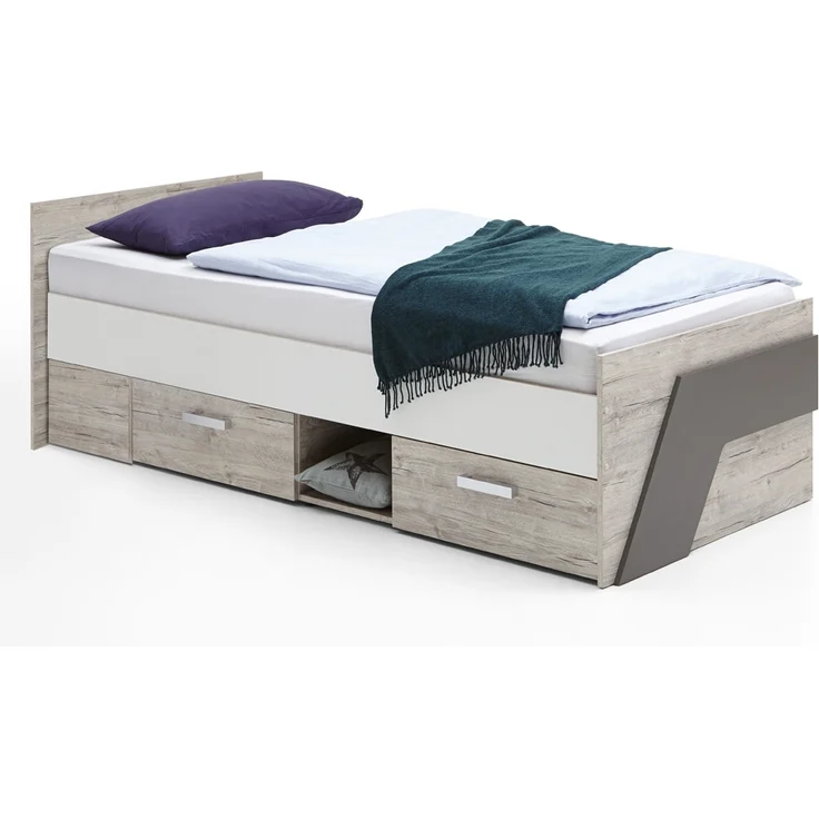 Jugendzimmer Set mit Schreibtisch 6-teilig LEEDS-10 in Sandeiche Nb. mit weiß, Lava und Denim Blau – Bild 1