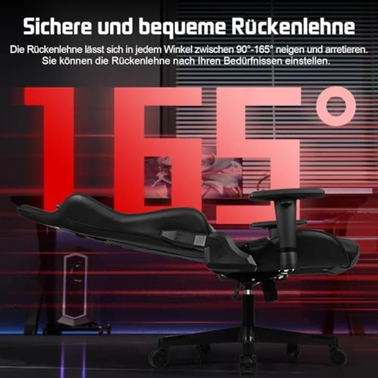 Homimaster Gaming Stuhl, Bürostuhl Ergonomisch mit verstellbare Lendenkissen, Kopfkissen und Armlehnen, Gaming Chair Gepolstert, Gamer Stuhl Wippfunktion, Gaming Stuhl 150 kg Belastbarkeit – Bild 5