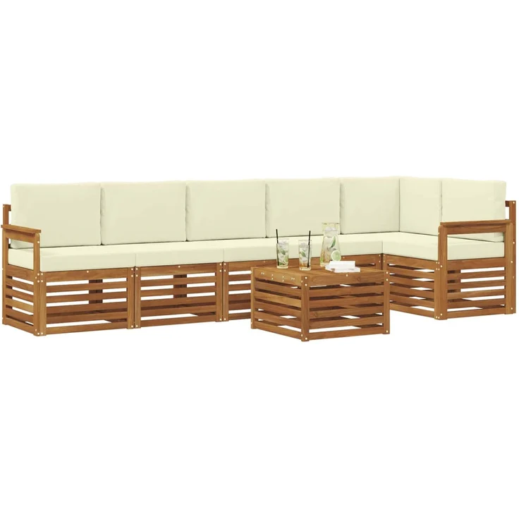 vidaXL Outdoor-Sofagarnitur 7 stk. 6-Sitzer Natur und Creme 3374915 – Bild 3