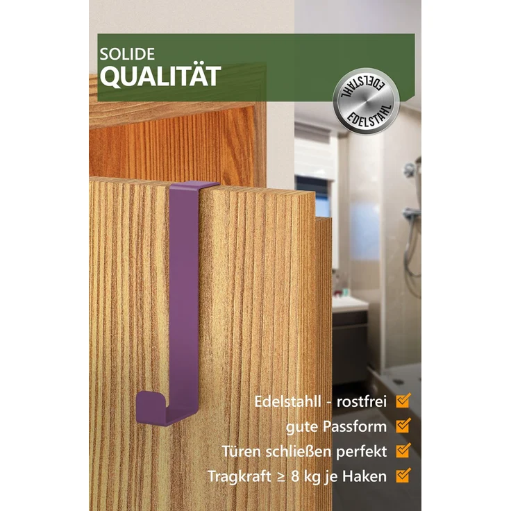 Aurelia Home Türhaken zum Einhängen, 10er-Set, Edelstahl, Bunt – zwei Falztiefen – Bild 5