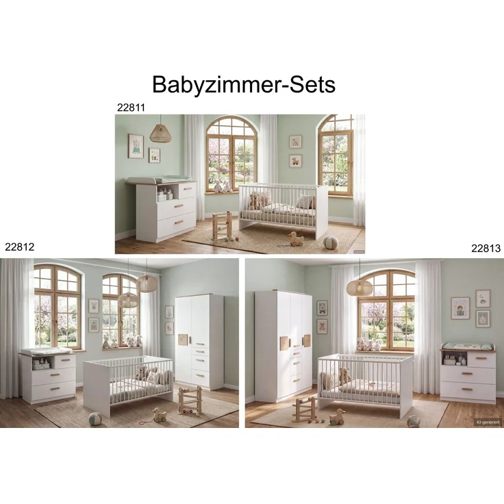 Babyzimmer-Set Kinderzimmer Babybett Wickelkommode Kleiderschrank 91 Weiß Eiche – Bild 10