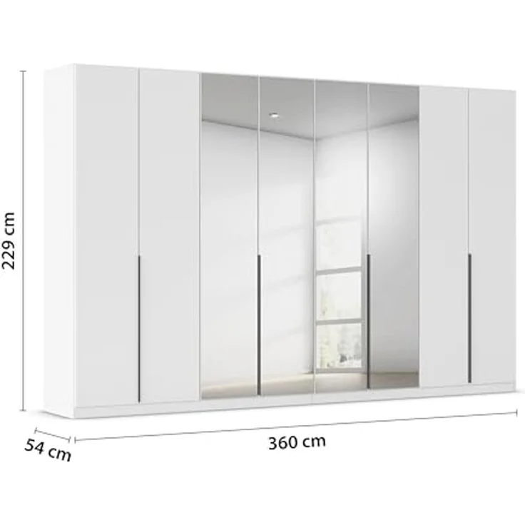 Rauch Möbel Alabama, Kleiderschrank für Schlafzimmer, Kinderzimmer, Wohnzimmer, Garderobe, Flur, 8-türig, Spiegel, mit Premium Zubehör, Farbe Weiß, Breite 360 cm – Bild 3