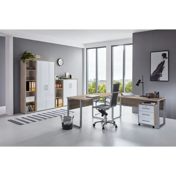 BMG Möbel Büromöbel-Set Office Edition, (Büroset, 6 tlg), Rollcontainer und Aktenschrank abschließbar