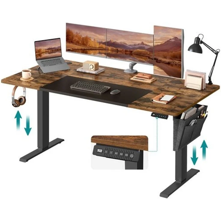 SONGMICS Schreibtisch, elektrisch höhenverstellbar 72-120 cm, mit Memory-Funktion, Vintagebraun-Schwarz, 72 x 70 x 160 cm – Bild 1