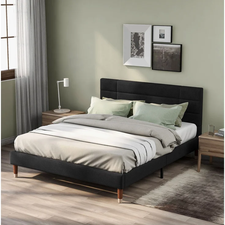 Polsterbett mit Matratze, Leinen, 140x200 cm, schwarz, inklusive Lattenrost – Bild 3