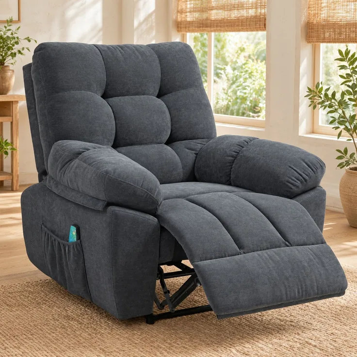 Massagesessel mit Liegefunktion, dunkelgrau, 8 Vibrationspunkten und Lendenheizung,107x102x100 cm