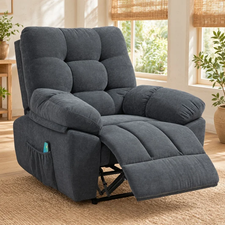 Massagesessel mit Liegefunktion, dunkelgrau, 8 Vibrationspunkten und Lendenheizung,107x102x100 cm – Bild 1