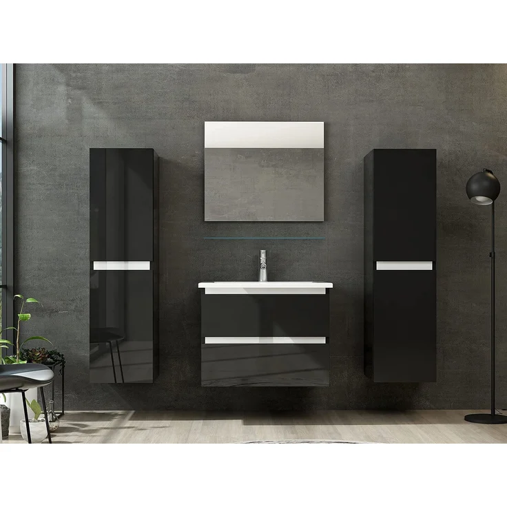 Homeline Badmöbel Set mit Schubladen Glas ablage (Marcel Schwarz, 60 cm ohne Hochschrank) – Bild 5