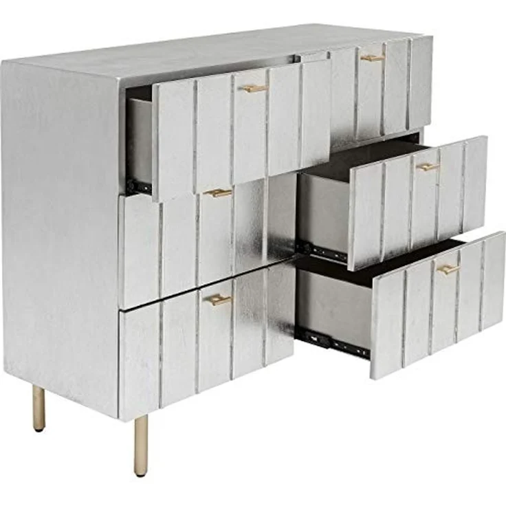 Kare Design Kommode Venice Line, Silber, Kommode mit 6 Schubladen, Holz Korpus, Stahl Beine, 89 x 106 x 40 cm (H/B/T) – Bild 4