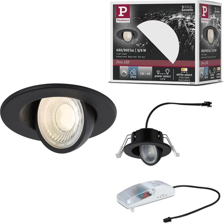 Paulmann LED-Einbauleuchte Zina 5/8 W Ø 9 cm dimmbar schwarz matt – Bild 1