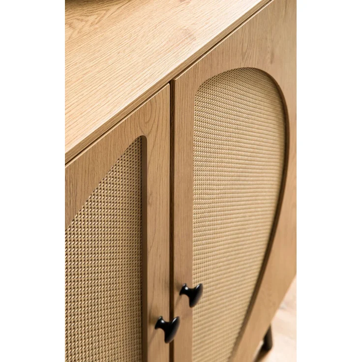 FINEBUY Sideboard FB104655 (80x103x39 cm Anrichte, Eiche-Dekor Rattangeflecht), Kommode Türen Highboard, Hoher Kommodenschrank – Bild 5