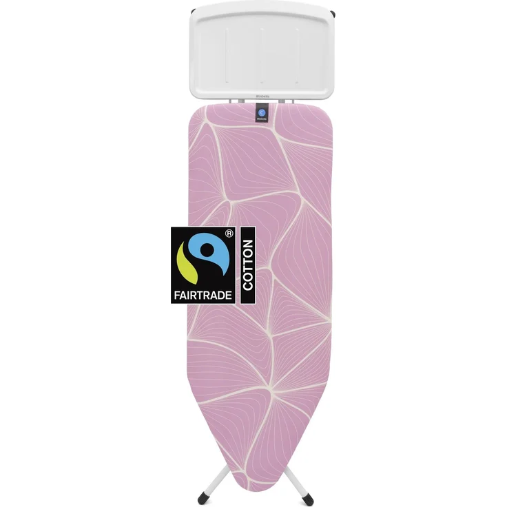 Brabantia Bügelbrett C, 124 x 45 cm – Lilac Waves | 100 % Fairtrade-Baumwolle | Bügeltisch für Dampfbügelstation | robuste, große Metallablage | höhenverstell- & klappbare Bügelhilfe