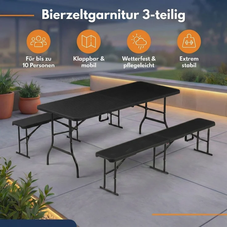 Albatros Bierzeltgarnitur Rattan – robuste Biertischgarnitur Klappbar und hohe Tragkraft – Set aus 2x Bierbank und 1x Biertisch für bis zu 10 Personen – Bierbankgarnitur – Bild 2