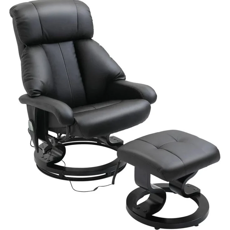 Massagesessel aus Kunstleder mit Fußhocker & Liegefunktion, 80x76x102 cm, Schwarz – Bild 3