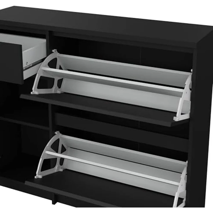 Dmora - Schuhschrank Maxime, Schuhregal, Mehrzweck-Eingangsgarderobe, Möbel für Schuhe, 109x32 h93 cm, Schwarz – Bild 6