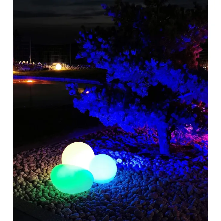 TRANGO LED Solarleuchte, SO-00134 3er Set LED Solar-Leuchtkugel IP44 Solar Leuchtstein in 20/30/40cm Durchmesser Weiß matt mit 3000K warmweiß LED & RGB Farbwechsel LED *SNOWY* Solarkugel Kugelleuchte, Außenleuchte, Kugellampe, Gartenleuchte
