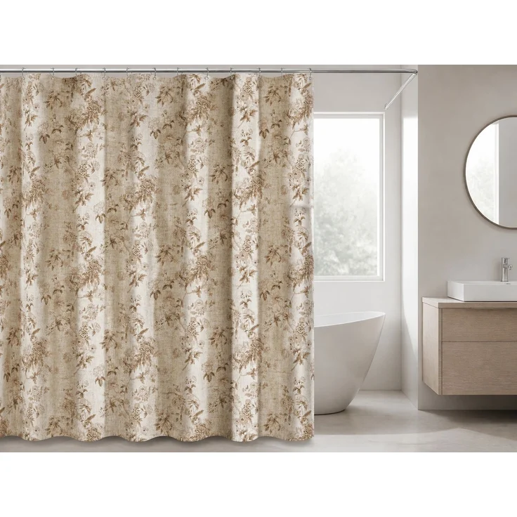 Duschvorhang mit Blumen-Digitaldruck wasserabweisend und schimmelresistent Beige, 220x180 cm – Bild 2