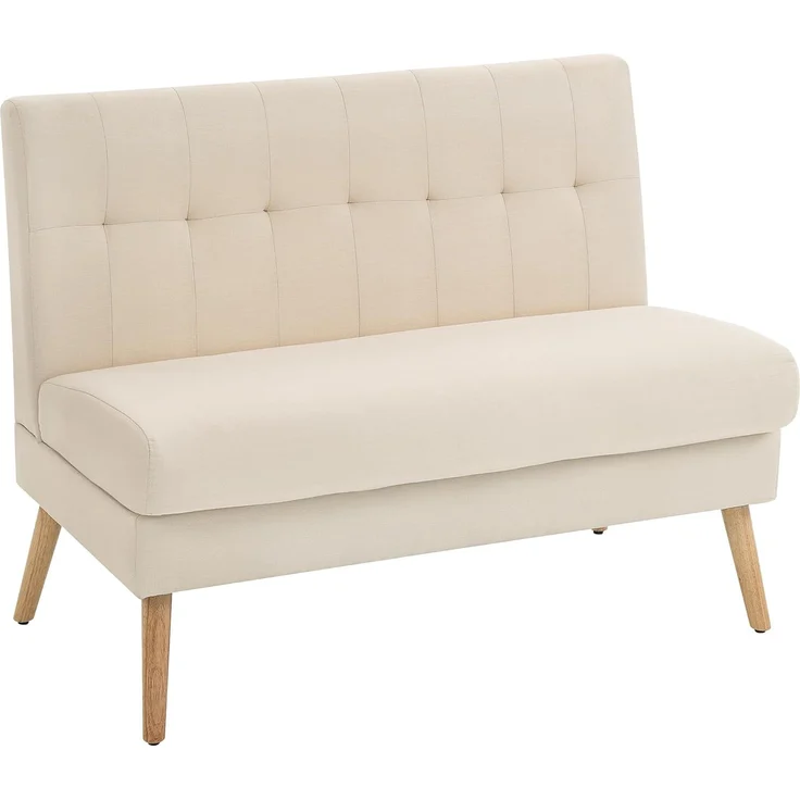 HOMCOM 2-Sitzer mit Massivholzbeine, Leinenoptik, Couch 1 Teile, für Wohnzimmer, Schlafzimmer, Beige – Bild 1