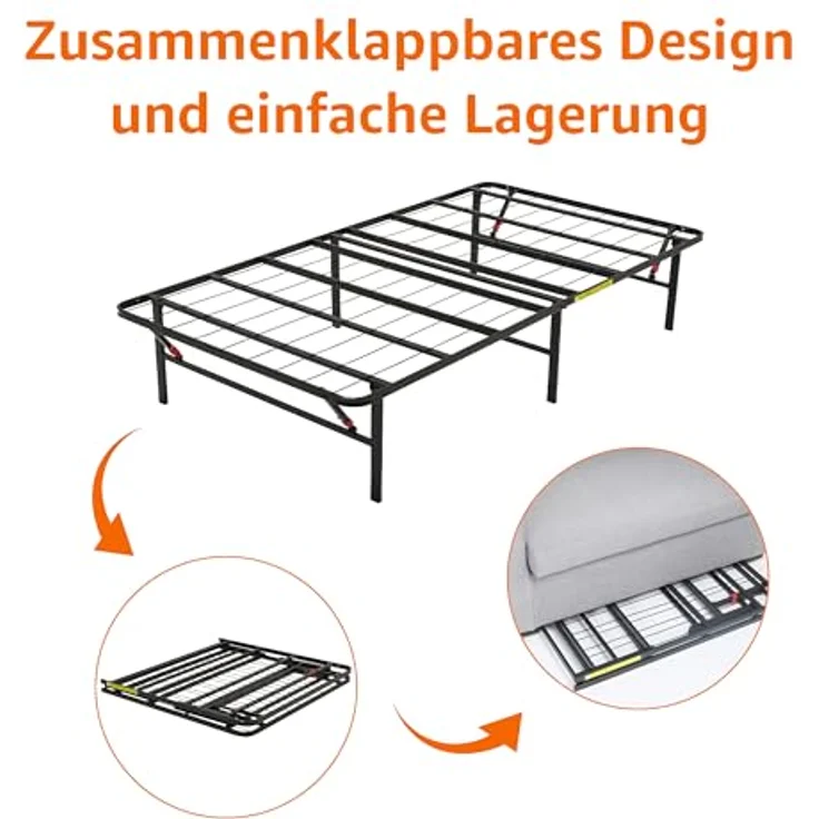 Amazon Basics Klappbares Plattform-Bettgestell, kein Werkzeug für Montage erforderlich, Unterbettaufbewahrung, 90x190 cm – Bild 6