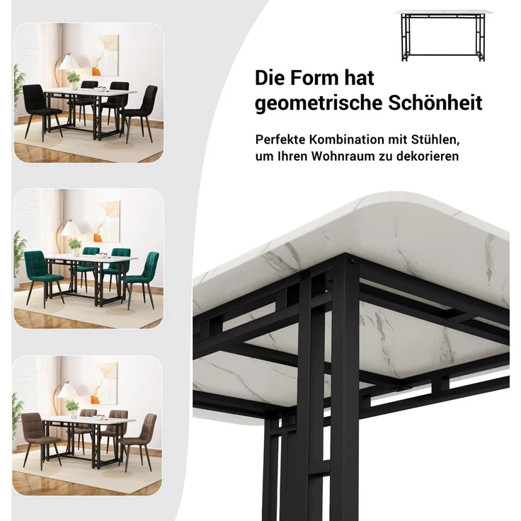 Esszimmer-Set 5-teilig mit Tisch 120x70 cm & 4 Grün Samtstühlen, Küchentisch, stabiler Essbereich für Wohnzimmer und Küche – Bild 3