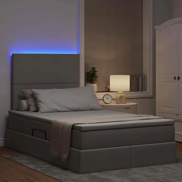 vidaXL LED-Speicherbett mit Matratze Taupe 120 x 200 cm Stoff 3372348 – Bild 5