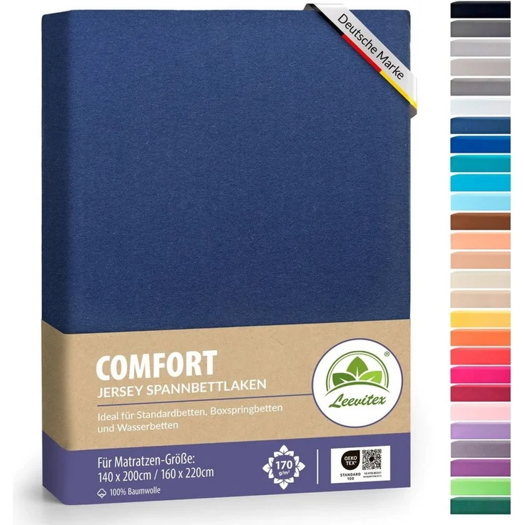 leevitex® Spannbettlaken verschiedene Größen, Stoffgewicht 170 g/m², 40 cm Steghöhe, Jersey, Gummizug: rundum, (1 Stück), verschiedene Farben, OEKO-TEX® STANDARD 100 zertifiziert – Bild 1