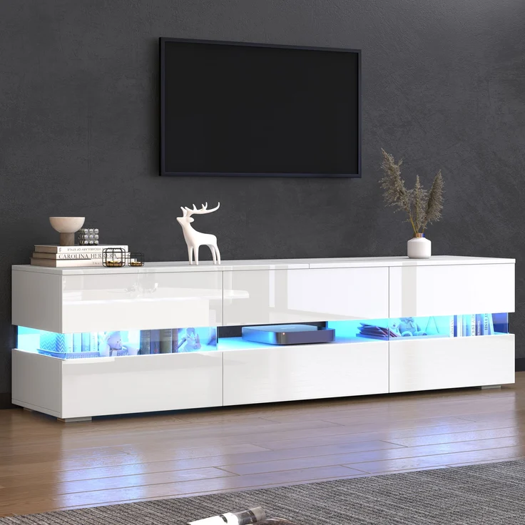 TV-Schrank, 160x39x45 cm, weißer Hochglanz-TV-Schrank mit LED, Acrylglas & Drucköffnung – Bild 3